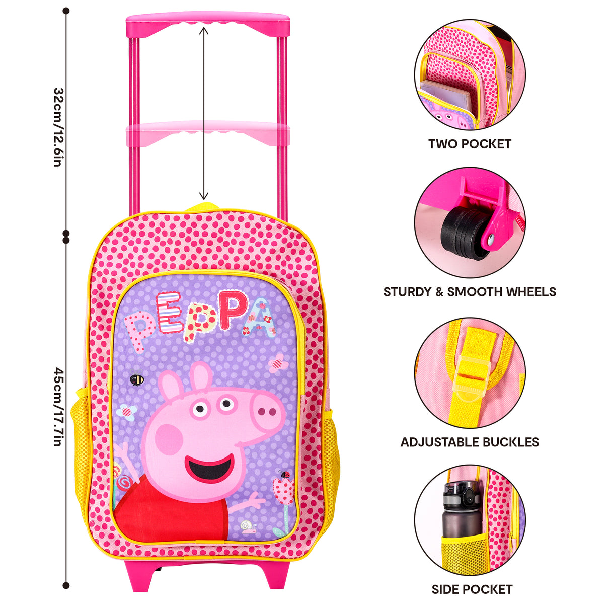 Peppa Pig Kids Deluxe Travel Trolley Backpack