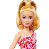 Barbie Fashionistas Doll #205 with Blond Ponytail Wearing Pink and Red Floral Dress