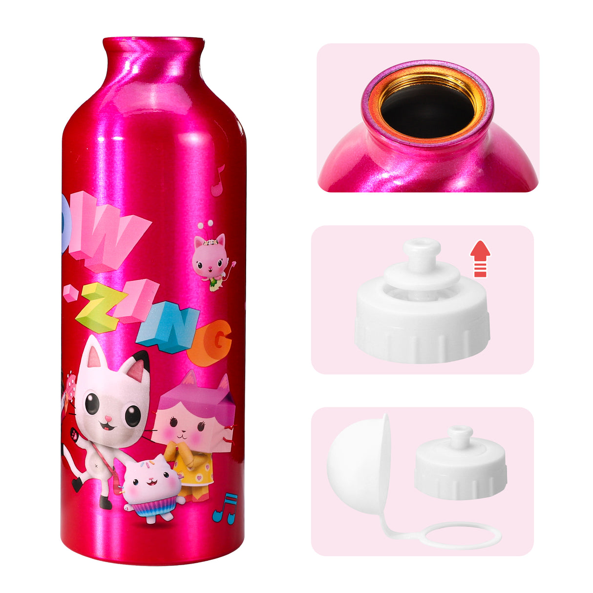 Gabby's Dollhouse Kids Aluminium Sports Cap Bottle 500ml