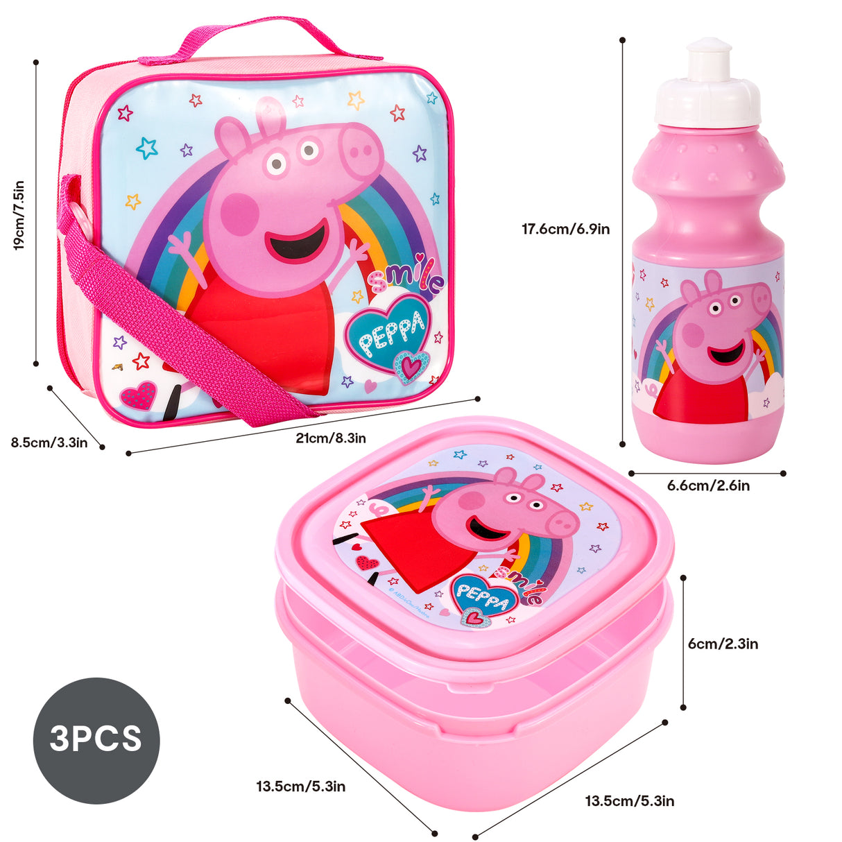 Peppa Pig 3 piece Insulated School Lunch Bag Set