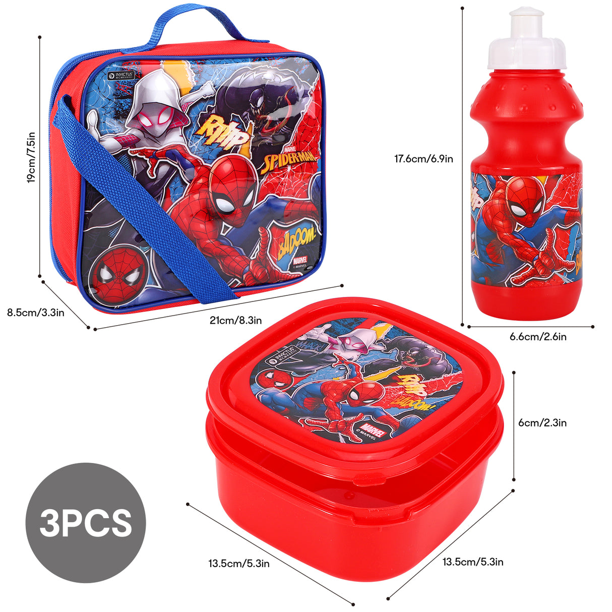 Marvel Spider-Man & Ghost-Spider 3 piece Insulated School Lunch Bag Set