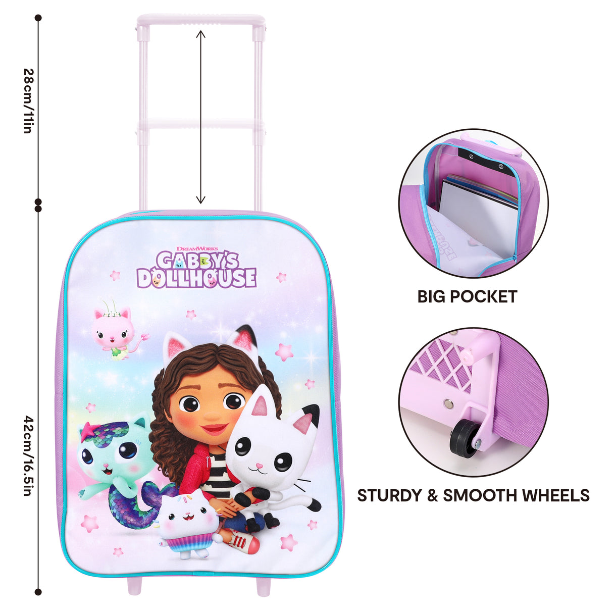 Gabby's Dollhouse Kids Travel Trolley Bag