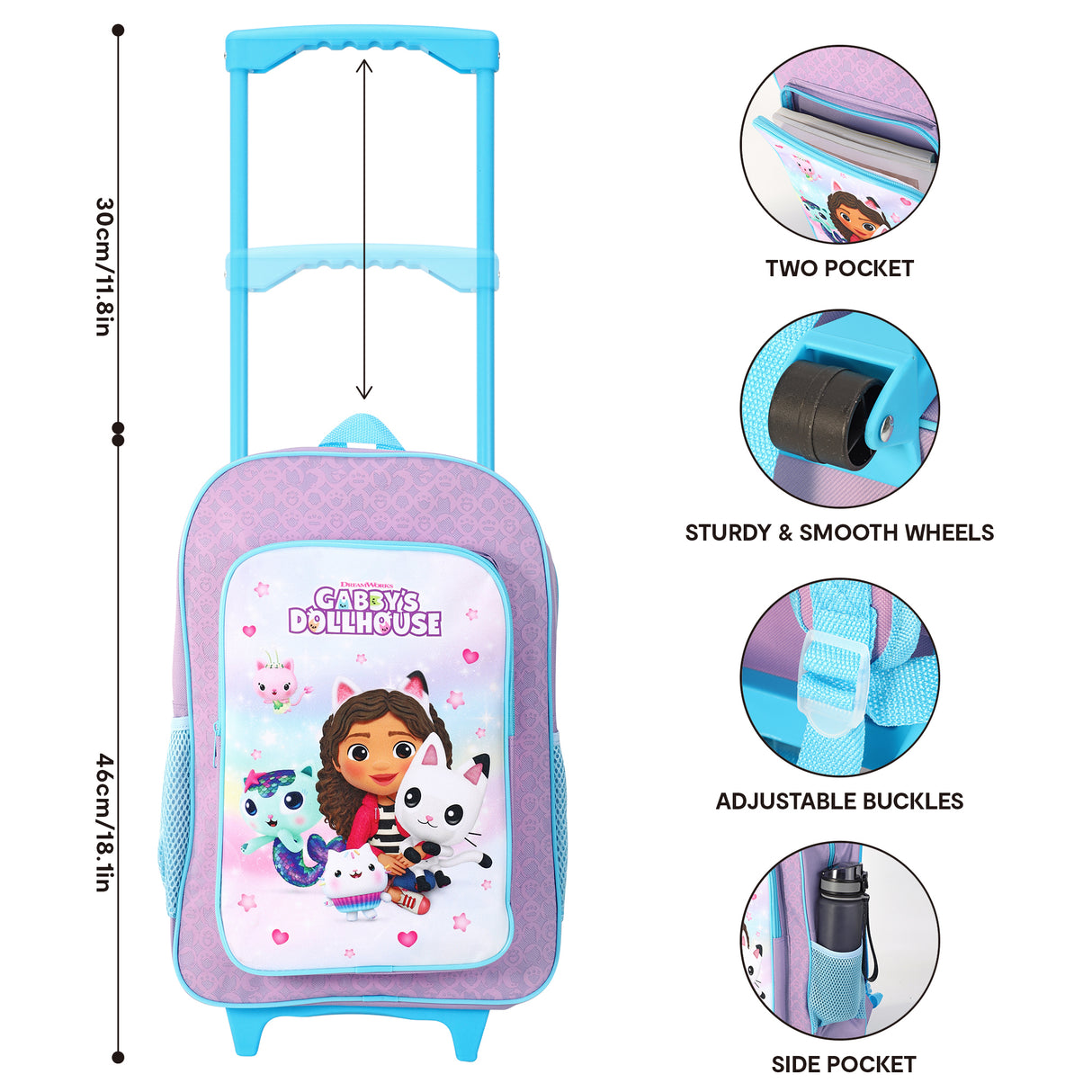 Gabby's Dollhouse Kids Deluxe Travel Trolley Backpack