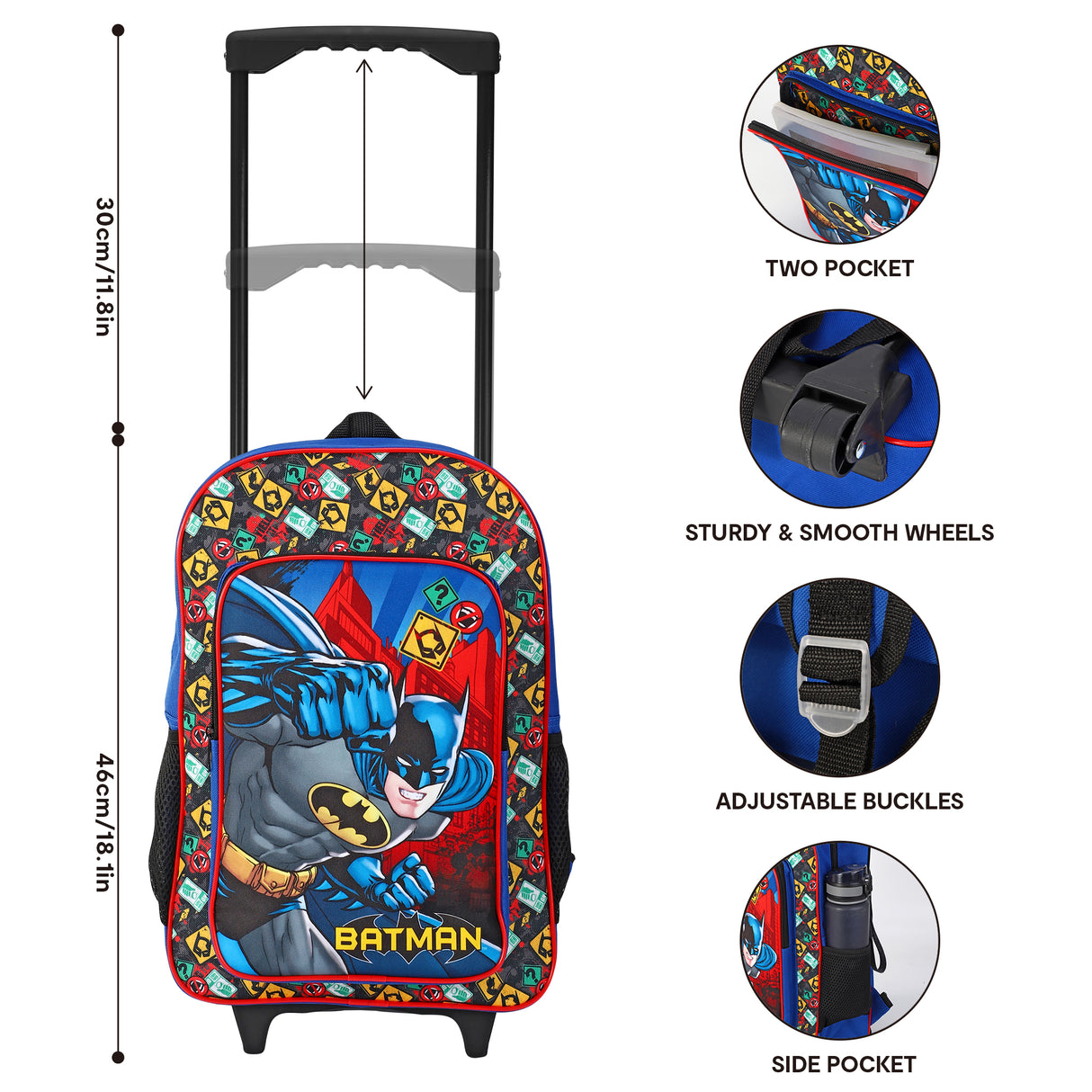 Batman Kids Deluxe Travel Trolley Backpack