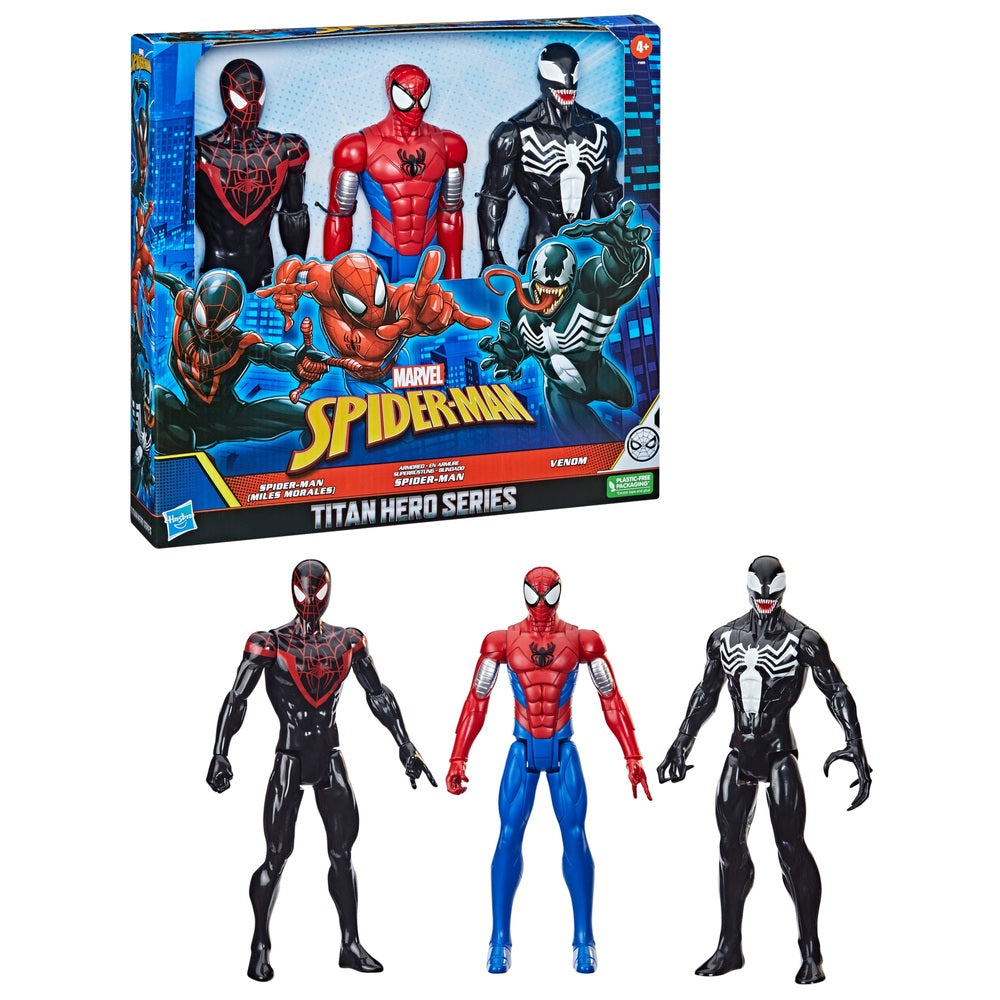 Marvel Spider-Man Titan Hero 3 Pack - Miles Morales, Spider-Man and Venom Action Figures