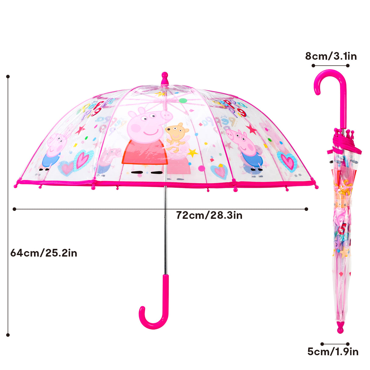 Peppa Pig Kids Transparent Dome Travel Umbrella 72cm