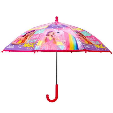 side full view of children's barbie umbrella