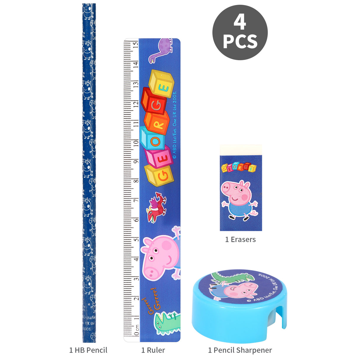 Peppa Pig 'George' Kids 4 Piece School Stationery Set