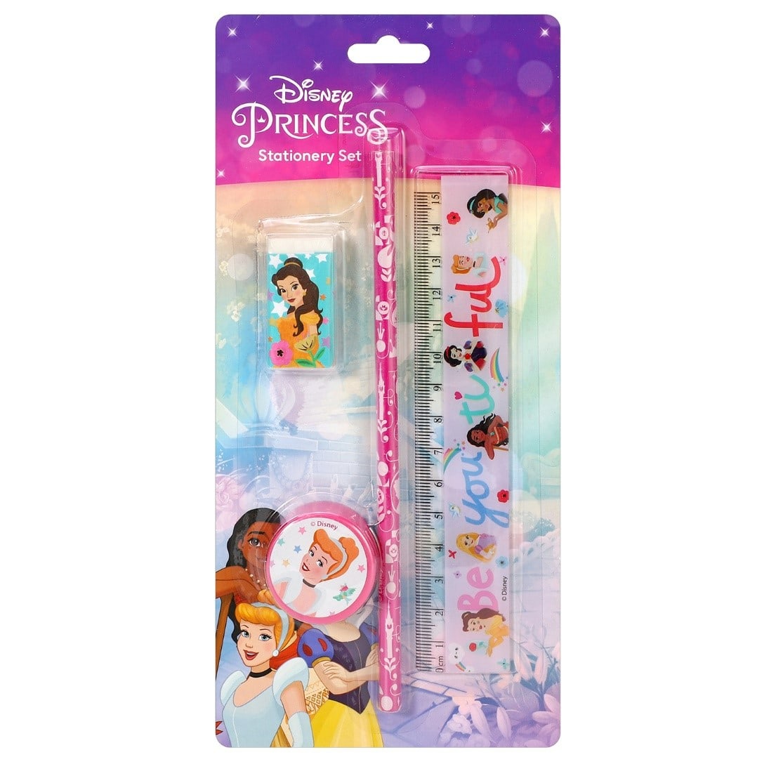 Disney Princess 4 Pcs Pencil Stationery Set Gift Character School Ruler Kid Girl