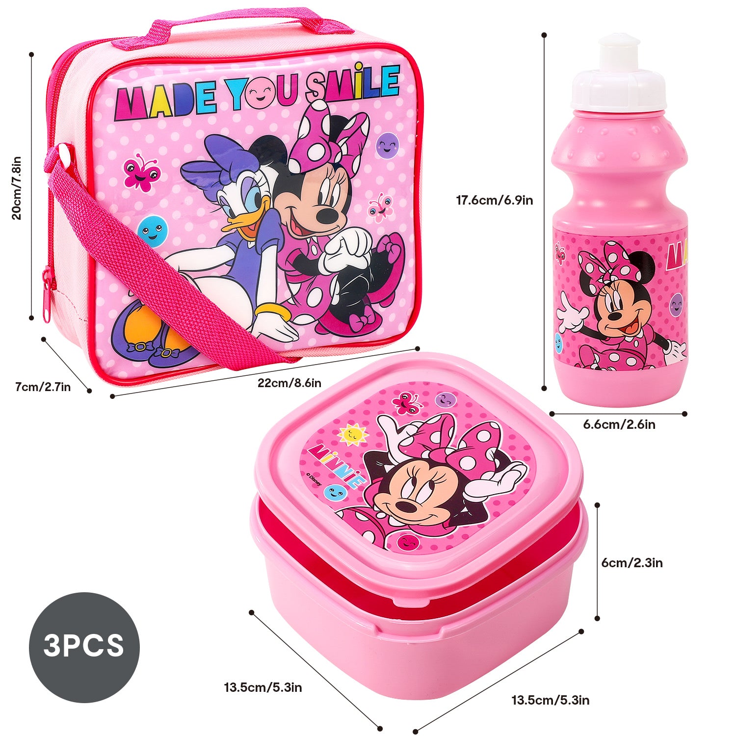 Minnie Mouse Smile 3 Piece Lunch Bag Set Lunchtime Delight Character Stop