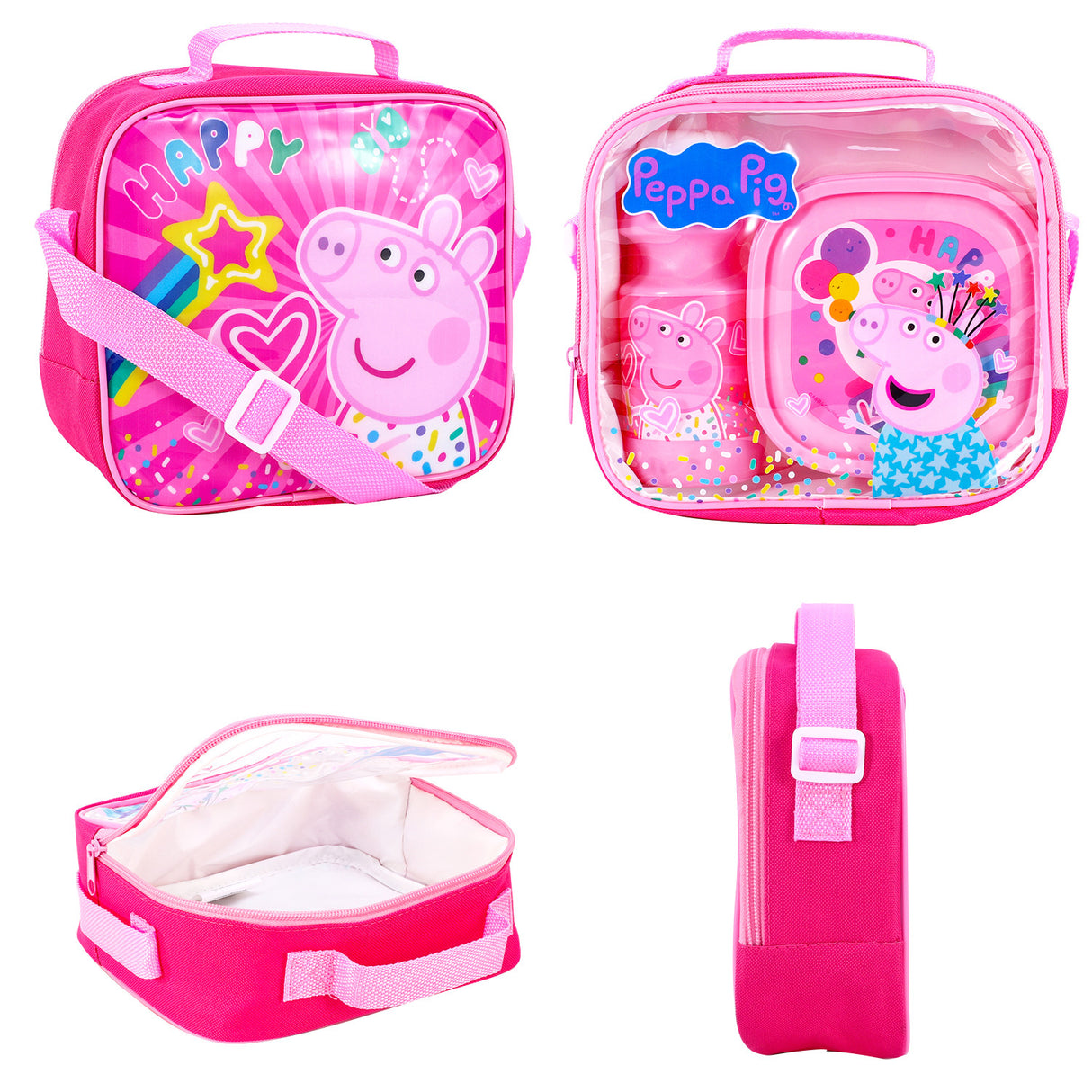 Peppa Pig 'Happy' 3 piece Insulated School Lunch Bag Set