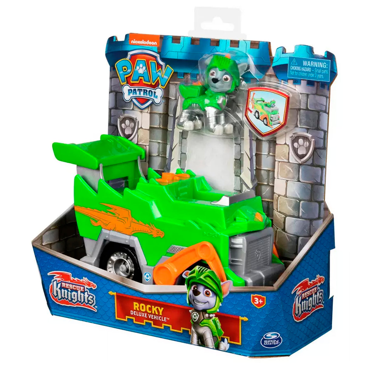 PAW Patrol Rescue Knights Rocky Transforming Car with Pup Figure Playset